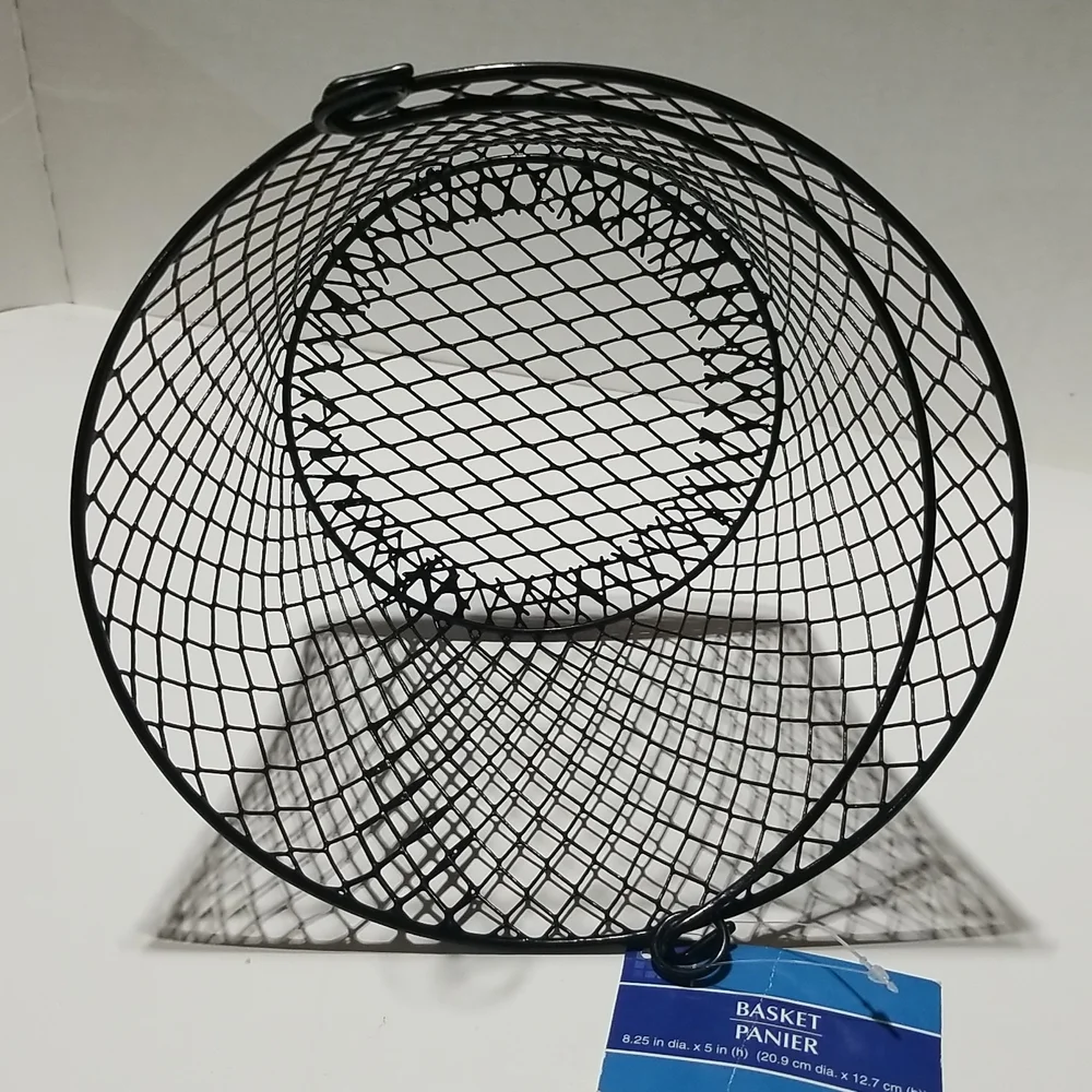 Black Vinyl Coated Wire Metal Mesh Basket With Handle Round Circle Multi Purpose